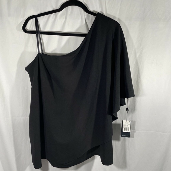 NWT $119 Adrianna Papell [PLUS Size 20W‎ ] One Shoulder Crepe Top in Black - Picture 5 of 12